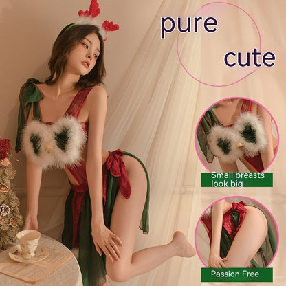 Sexy Christmas Deer Roleplay Costume - Festive Onesie with Skirt and Headpiece