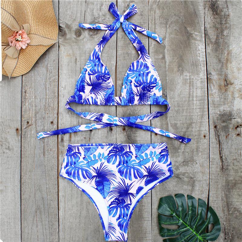 High-Waist Printed Split Bikini Swimsuit – European & American Styles