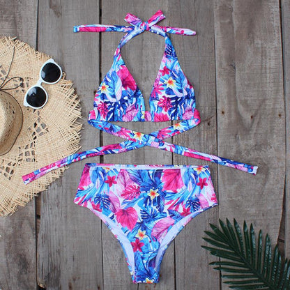 High-Waist Printed Split Bikini Swimsuit – European & American Styles