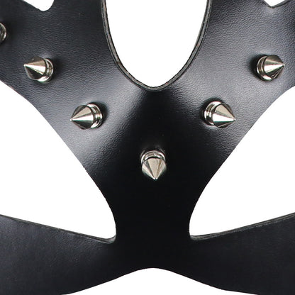 Catwomen Leather Mask with Silver Rivets - Bold Bondage Mask for Roleplay & Fashion