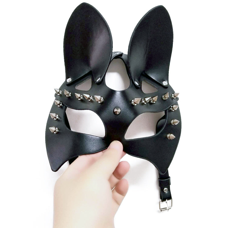 Catwomen Leather Mask with Silver Rivets - Bold Bondage Mask for Roleplay & Fashion