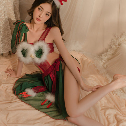 Sexy Christmas Deer Roleplay Costume - Festive Onesie with Skirt and Headpiece