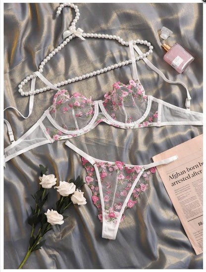 Sexy Lace Lingerie Set with Embroidered Flowers – Passionate Mesh Dress