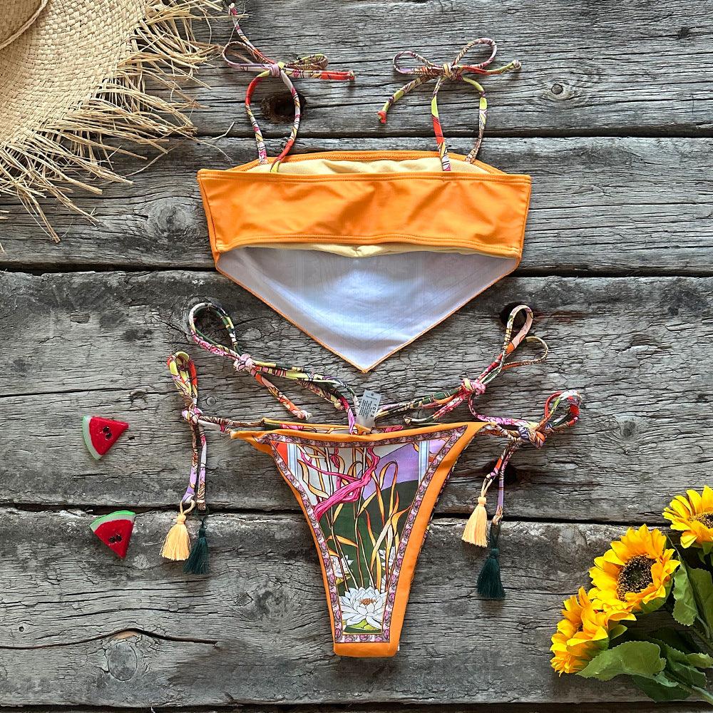 Retro Floral Bohemian Bikini – Hot-Selling Swimsuit with Chest Pads