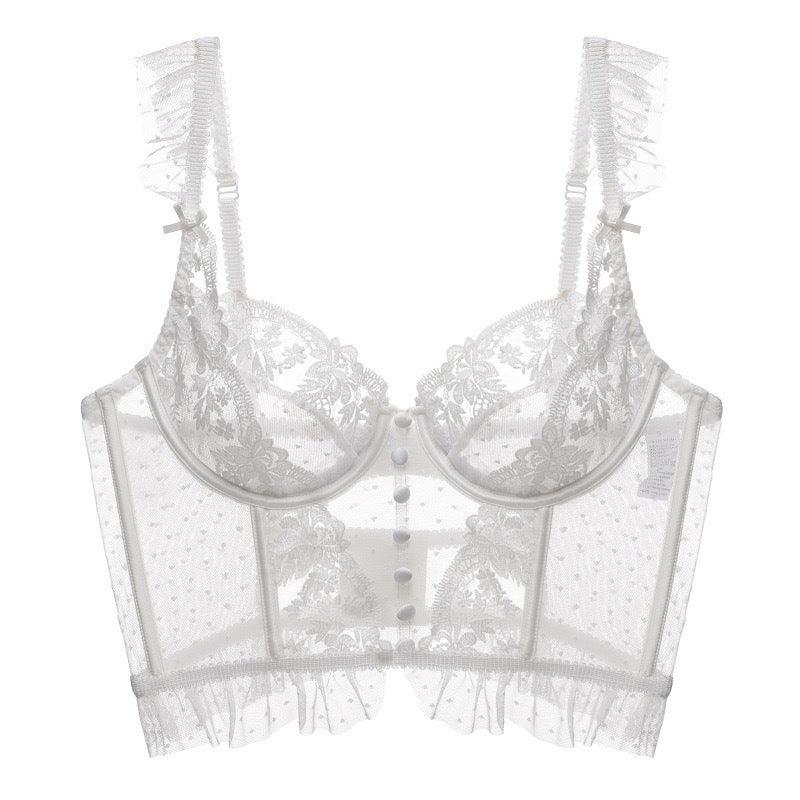 French Vest Style Lace Bra Set - Sexy Ultra-Thin Mold Cup with Adjustable Strap