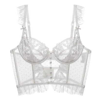 French Vest Style Lace Bra Set - Sexy Ultra-Thin Mold Cup with Adjustable Strap