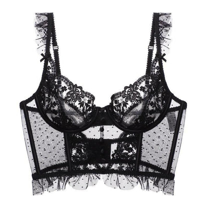 French Vest Style Lace Bra Set - Sexy Ultra-Thin Mold Cup with Adjustable Strap