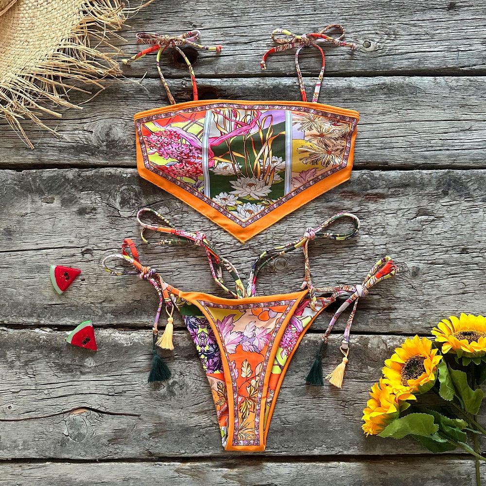 Retro Floral Bohemian Bikini – Hot-Selling Swimsuit with Chest Pads