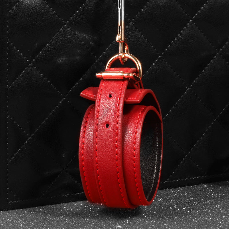 Women's Leather Bondage Set - Red, Black & Pink | Fashionable Restraint Kit with Mask, Cuffs, Collar & Rope